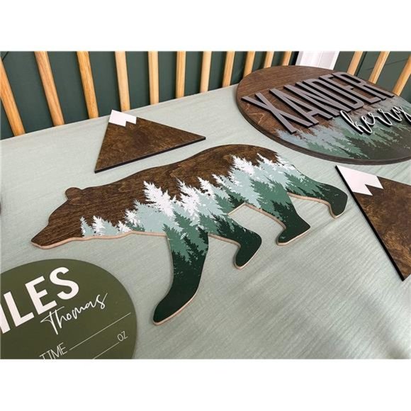 Forest Bear Wall Sign, Adventure Woodland Theme, Rustic Nursery Decor 18 x 10" - Picture 4 of 7